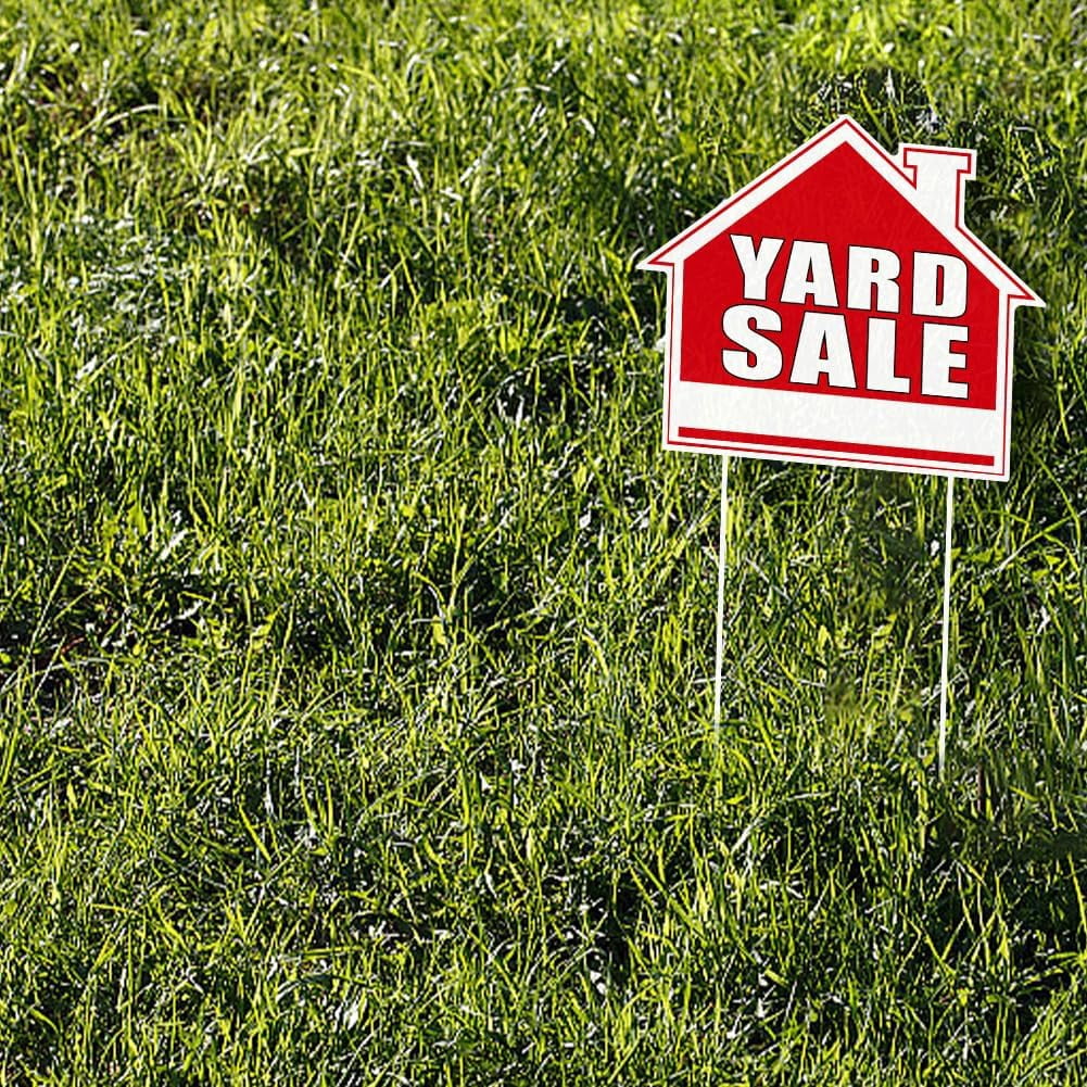 1set 9Pcs Yard Sale Yard Sign with 18 Stakes Courtyard Auction Lawn Decorations Courtyard Sale Waterproof Sign Yard Outdoor Red and White Lawn Decorative Sign for Garden Lawn Decoration Colorful