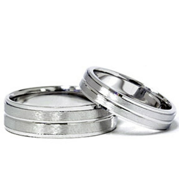 14k White Gold Matching Brushed Wedding Ring Band Set