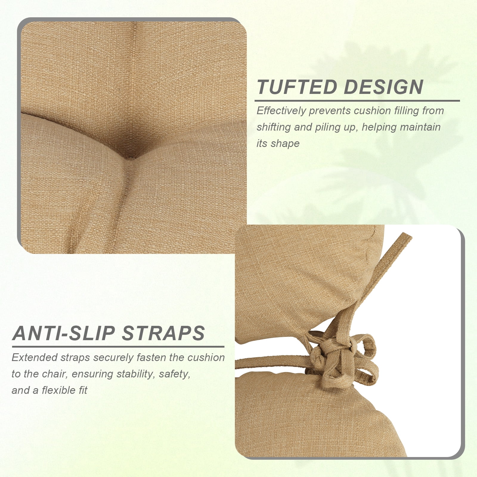 BPS Outdoor Patio Rocking Chair Cushion, Waterproof Fade-Resistant High Back Cushions, Tufted Pads with Ties, Set of 2, Brown