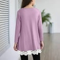 thumbnail image 4 of AINIYS Girls' Solid Color Loose Lace Hem Long Sleeve Crew Neck Top Round Neck Casual Sweatshirt with Lace Hem Solid Color Sweatshirt Autumn Long Sleeve Sweatshirt Purple 14-15Years, 4 of 7