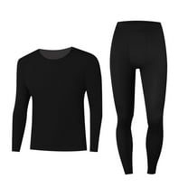 Ahabrexf Pants for Men, Solid High Elastic Thin Round Neck Long Sleeve Warm Underwear and Pants Suit