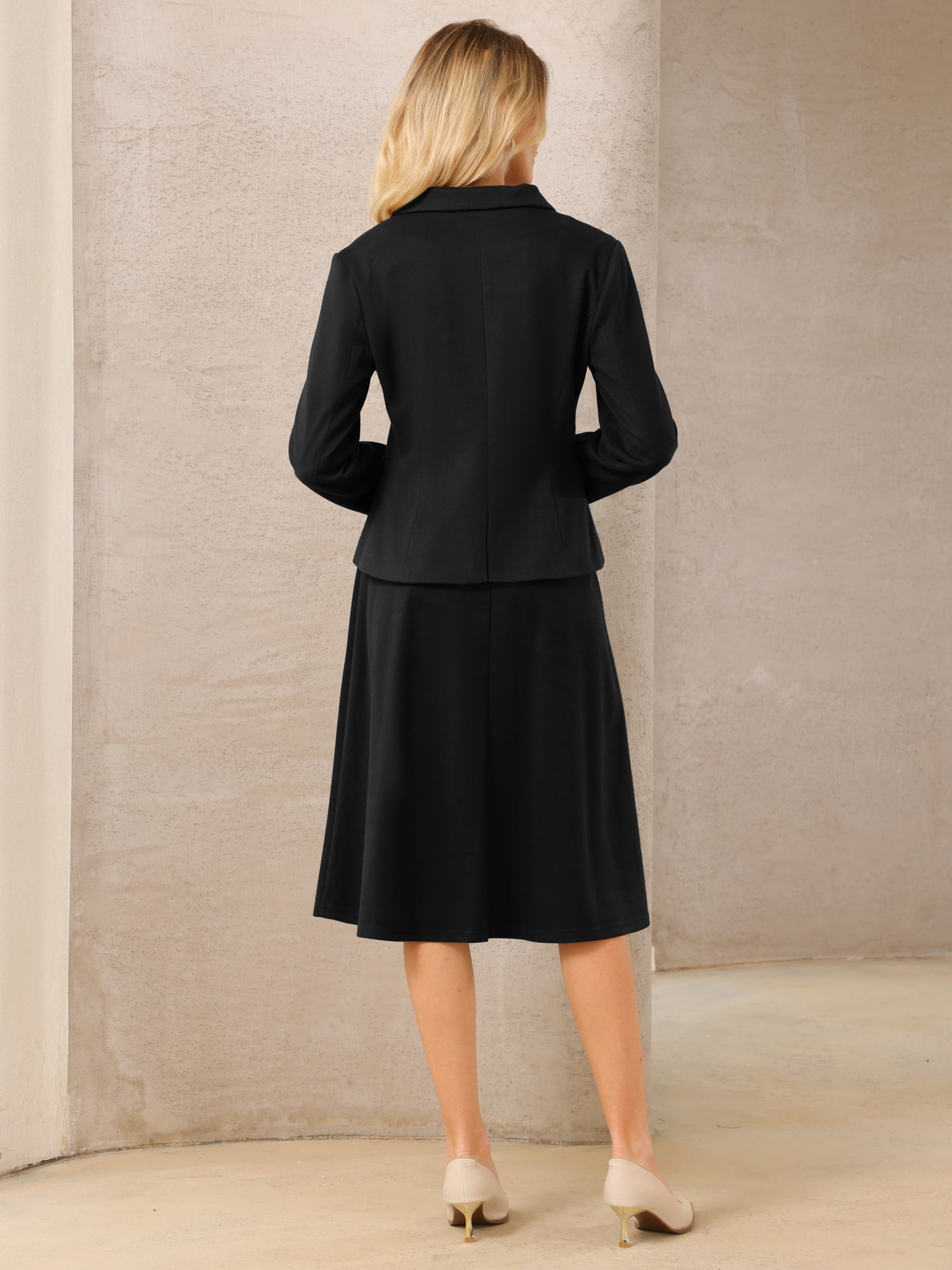 DARING DIVA Women's 2Pcs Double Breasted Blazers and A-Line Skirts Set S Black
