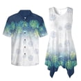 thumbnail image 2 of Psesaysky Couples Outfits Matching Sets for Women Men Gradient Palm Leaves Sleeveless Flared Dress or Aloha Shirts Beach Vacation Matching Clothes for Spring Summer, 2 of 7