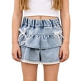 thumbnail image 7 of Afuyipoi Denim Skort for Girls,High Waist Breathable Lace Bow Jean Shorts with Pockets for Kids Blue 12-24 Mon hs, 7 of 7