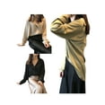 thumbnail image 5 of KOMOO Ladies Satin Shirt, Solid Color Single-breasted Long Sleeve Lapel Loose Blouse Casual Tops, 5 of 6