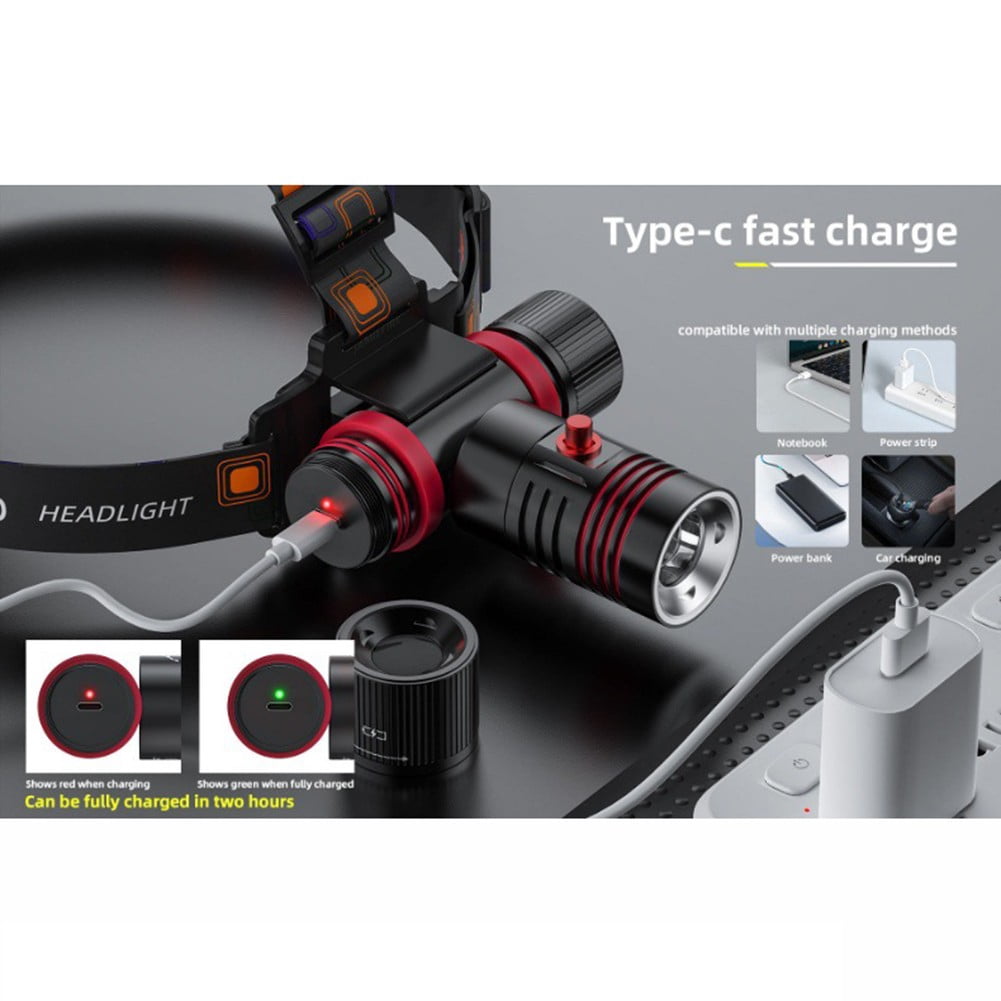Scuba Diving Headlamp IPX8 Waterproof LED Light 2000mAh Type-C Rechargeable Underwater Flashlight 4 Modes
