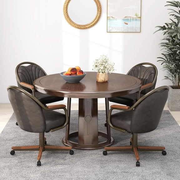 Chromcraft Swivel Tilt Chairs, PU Leather Chair with Rubber Wheels, Ultra Comfy Kitchen Chairs