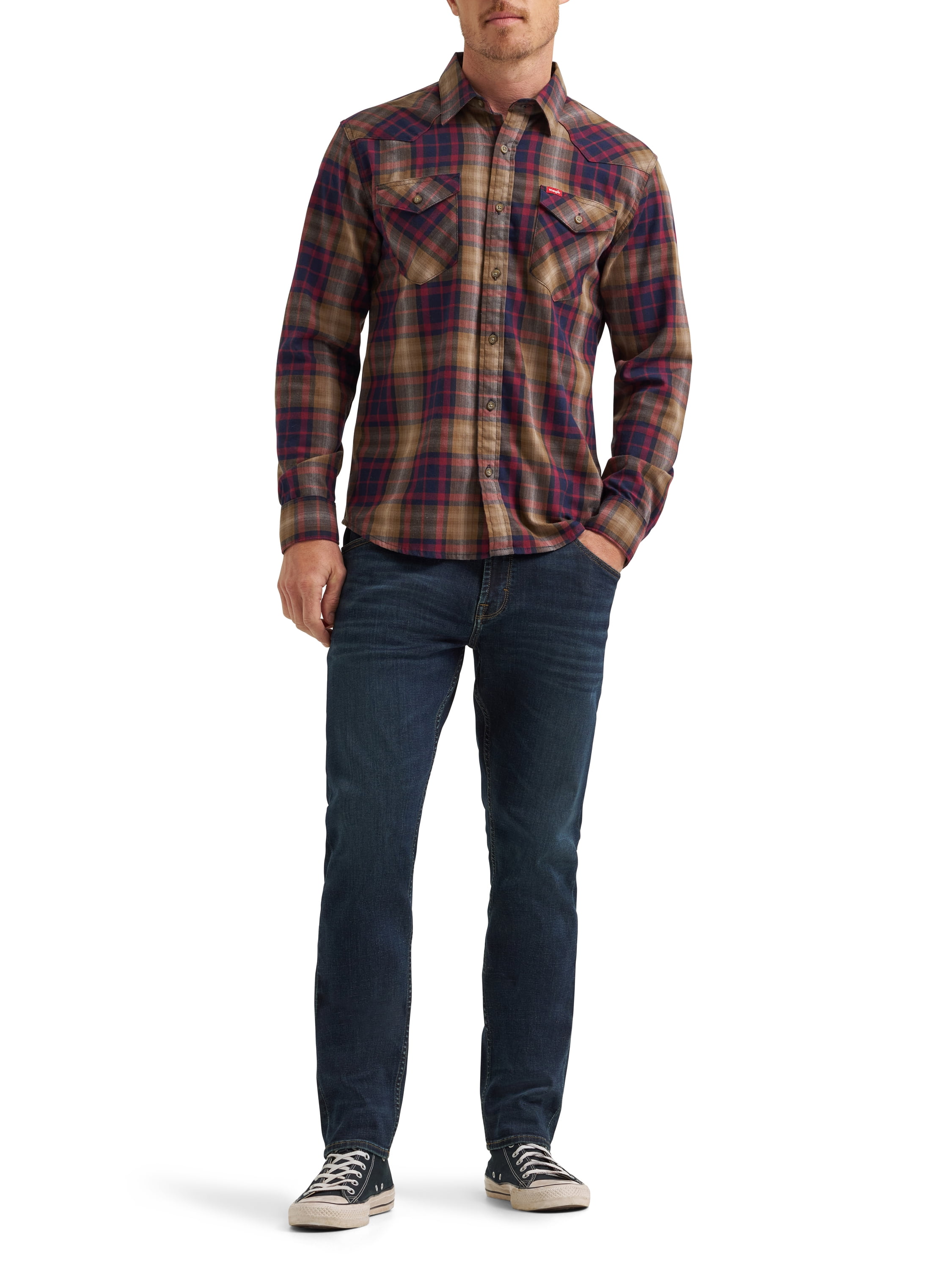 Wrangler® Men's Slim Fit Long Sleeve Woven Twill Shirt with Sunglasses Cleaner, Sizes S-5XL