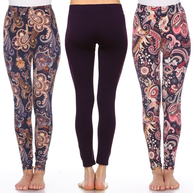 White Mark Women's 3-Pack Soft Stretchable Printed Leggings