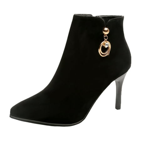 

Follure Girl women s casual shoes New Fashion Women Crystal Zipper Solid Comfortable Thin Heel Party Boots Black 39