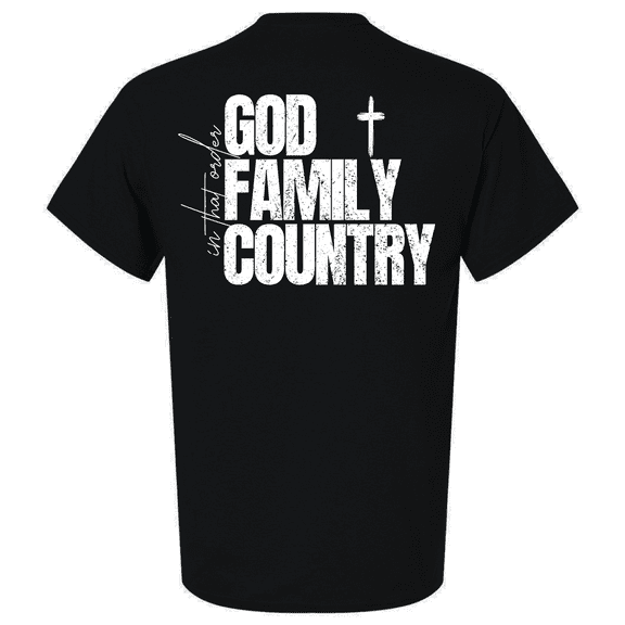Trenz Shirt Company Men's Christian Faith Short Sleeve T-Shirt - God, Family, Country In That Order Distressed Graphic Tee-Black-Medium