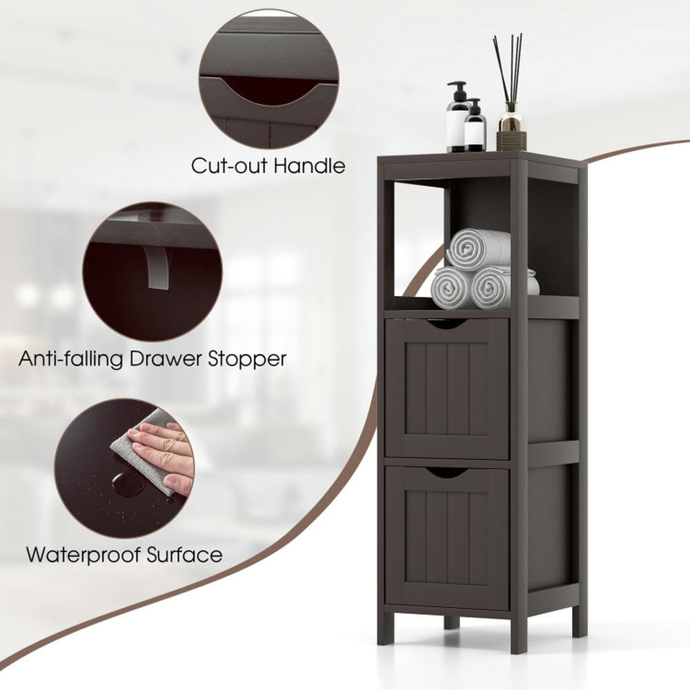 Finihen Bathroom Storage Cabinet, Bathroom Floor Cabinet, Wooden Bathroom Floor Cabinet with Removable Drawers, for Bathroom, Living Room, Bedroom, Kitchen, Brown Finihen Bathroom Storage Cabinet, Bathroom Floor Cabinet, Wooden Bathroom Floor Cabinet with Removable Drawers, for Bathroom, Living Room, Bedroom, Kitchen, Brown