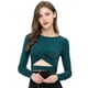 thumbnail image 1 of Disfraz de Navidad Allegra K Tops con purpurina Manga larga Slim Fit Crop Top Verde L, 1 of 6