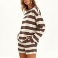 thumbnail image 4 of sdhkgrrt Women's 2 Piece Matching Lounge Set Soft Long Sleeve Round Neck Pullover Tops Drawstring Waist Shorts Striped Loose Casual Outfits Fall Tracksuit Clothing , Brown 2XL, 4 of 6
