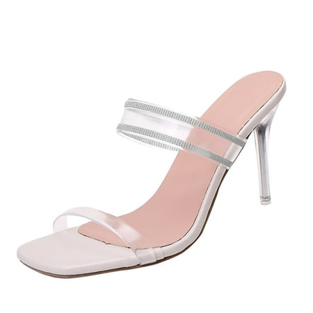 

iOPQO Women s high heels Toeknob Diamond High Laceup Casual Women s Summer Breathable Sandals Shoes Heels Women s Sandals Shoes Open Toe Square Toe Silver 38