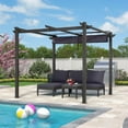 thumbnail image 2 of PURPLE LEAF Outdoor Retractable Pergola with Sun Shade Canopy 10' x 10' Patio Aluminum Pergola Shelter for Backyard Deck Garden Modern Metal Grape Trellis Pergola, Navy Blue, 2 of 13