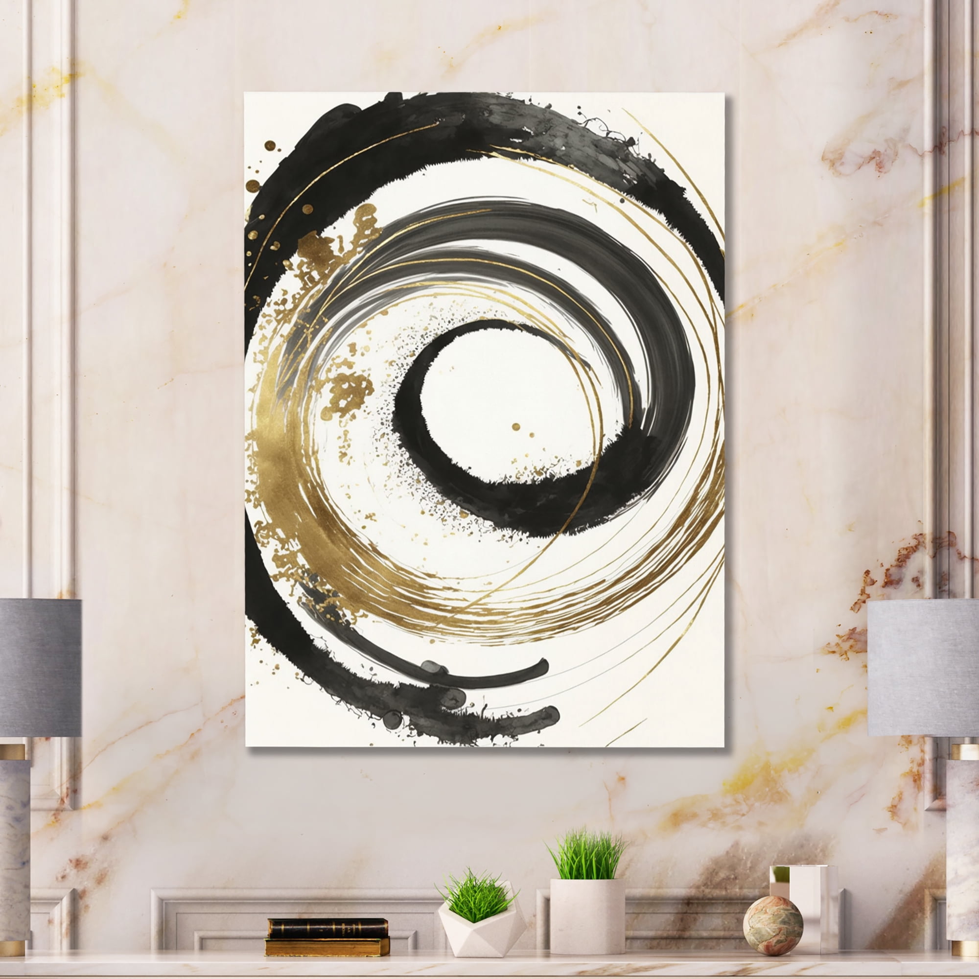 Designart Black And Gold Curves IV Canvas Wall Art