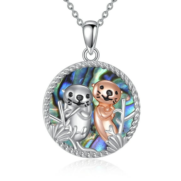 Otter Necklace Sterling Silver Abalone Shell Otter Pendant Cute Animal Jewelry Gifts for Women