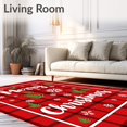 thumbnail image 2 of ODIKA 2'x3' Machine Washable Non-Slip Area Rug, Festive Farmhouse Plaid with Merry Lettering and Evergreen Sprig Accents High Traffic Rug with Pad, Red, 739437, 2 of 8