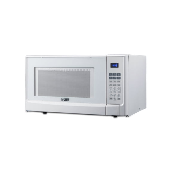Four à micro-ondes de comptoir Commercial Chef de 1,4 pi³, commandes tactiles avec affichage numérique, 1100 W, porte à bouton-poussoir, CHM14110W6C, blanc