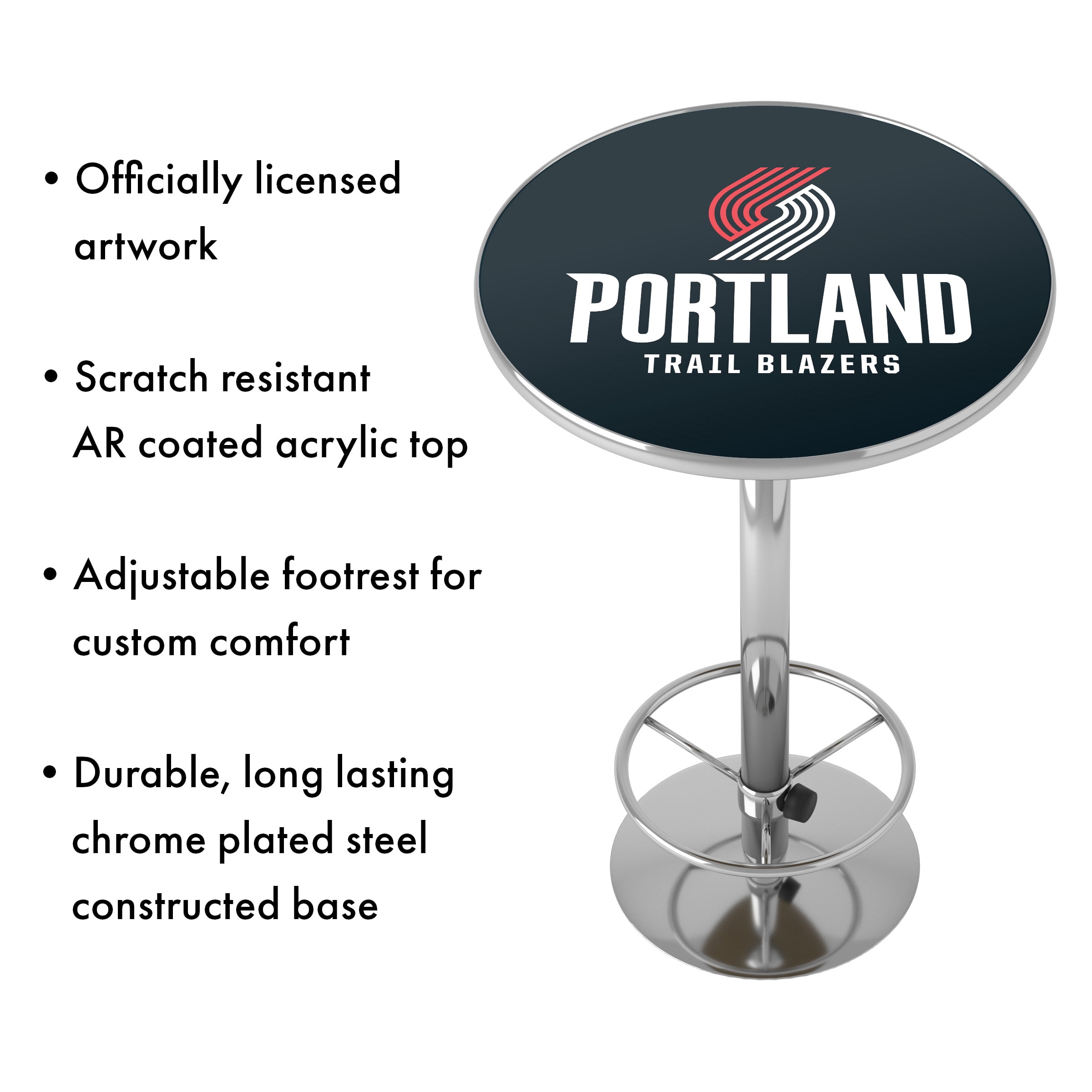 Portland Trail Blazers Logo Bar Table with Adjustable Footrest and Acrylic Top