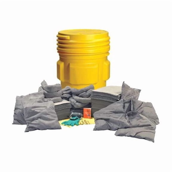 Spill Kit, 55 gal Volume Absorbed per Kit, 65 gal Capacity, Drum, Yellow
