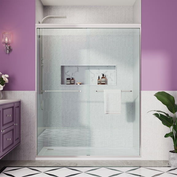 Sunrinx 56"-60" W x 72" H Semi-Frameless Double Sliding Shower Door with 1/4" Tempered Glass,Bypass Design for Walk-in Showers,Brushed Nickel