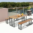 thumbnail image 3 of Costway 3 PCS Outdoor Acacia Wood Patio Dining Table Bench Set with 2" Umbrella Hole, 3 of 10