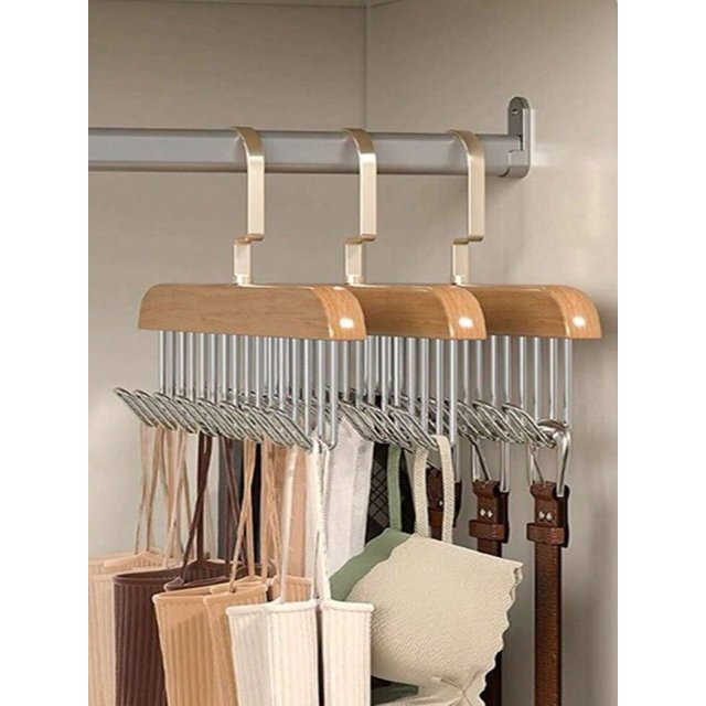 1pc multifunctional wooden hanger for underwear, belts, ties and vest storage, drying, hanging and organizing wardrobes, student dormitories and homes