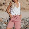 thumbnail image 4 of Shorts For Women Women's Fashionable And Casual Solid Color Elastic Waist Cotton Linen Sports Five Point Pants Shorts, 4 of 7