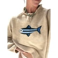 thumbnail image 3 of Women Crew Neck Rib Knit Fish Graphic Oversized Y2k Pullover Sweater Jumper Apricot Color M, 3 of 8