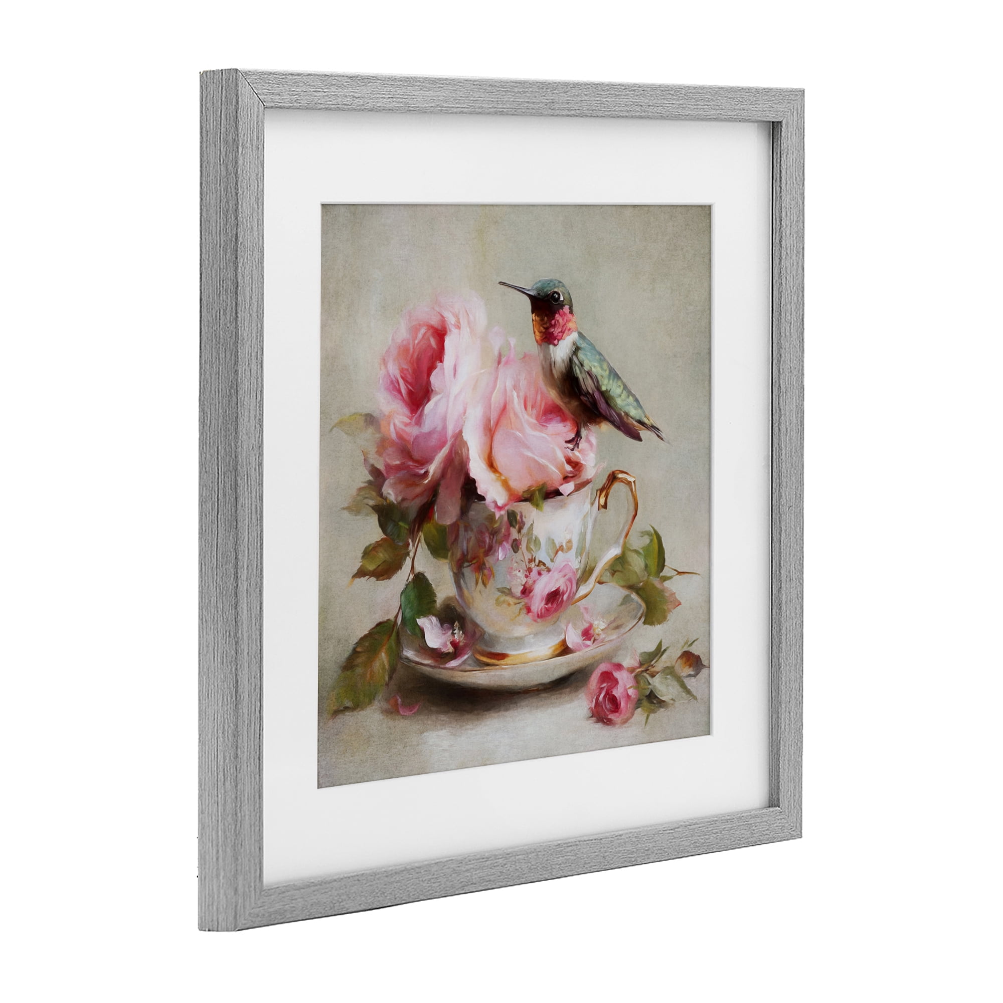 Stupell Industries Hummingbird & Tea Cup Gray Framed Print Under Glass, design by Tina LeCour