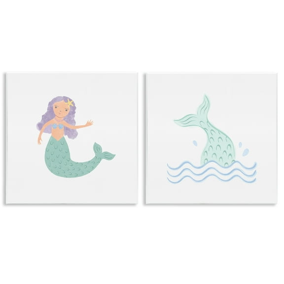 Stupell Industries Ocean Mermaid Splash Fantasy & Sci-Fi Painting Unframed Art Print Wall Art, 12 x 12, Set of 2