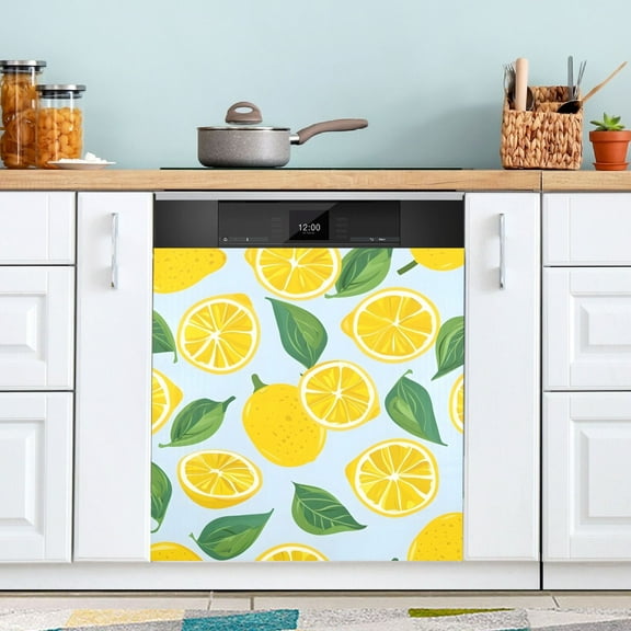 Leaf and Lemon Slice Dishwasher Magnet Cover Magnetic Fridge Door Cover Home Kitchen Decor 23"x 26"