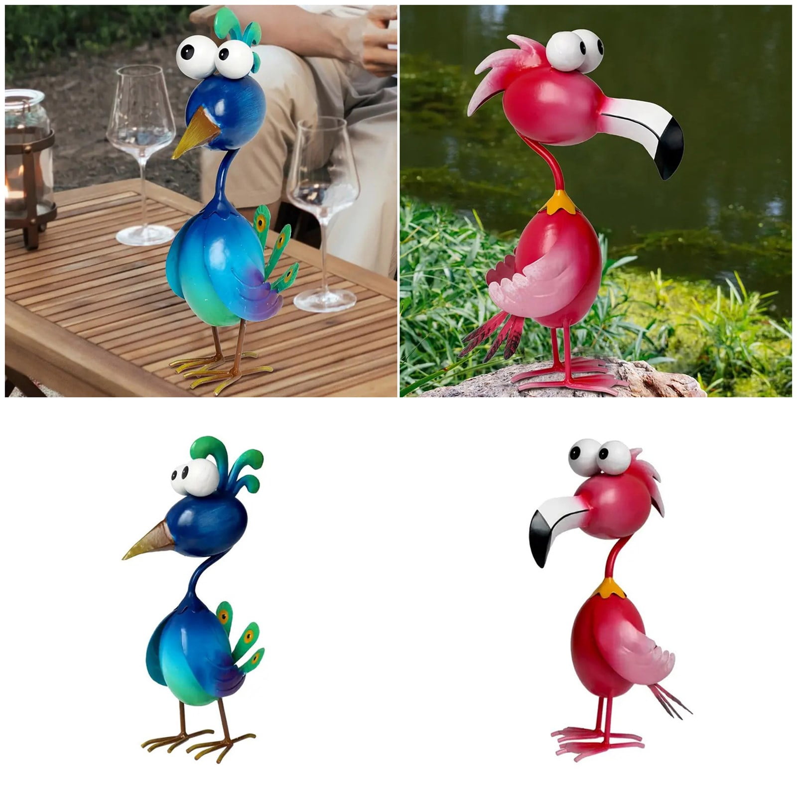 Elegant Flamingoes Peacocks Chicken Garden Sculpture Durability Rusts Resistant Iron Weatherproofed Art Decoration