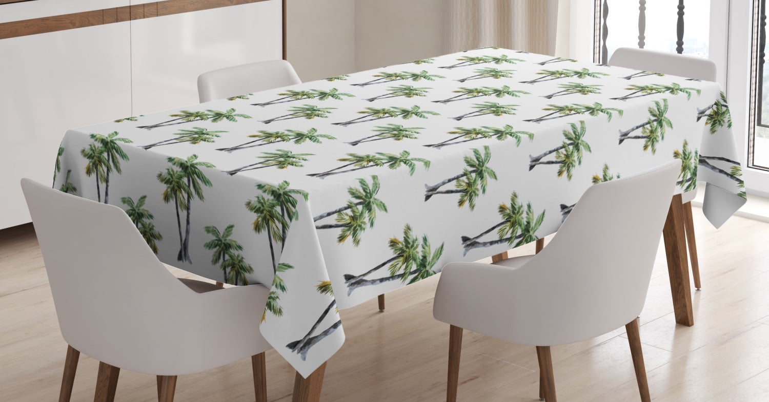 Palm Tree Tablecloth, Botanical Watercolor Artwork of Hawaiian Aloha Forest Palm Trees in Pairs