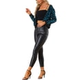 thumbnail image 2 of INSPIRE CHIC Women's  Sequin Stand Collar Long Sleeve Zipper Cropped Bomber Jacket XL Blue, 2 of 5