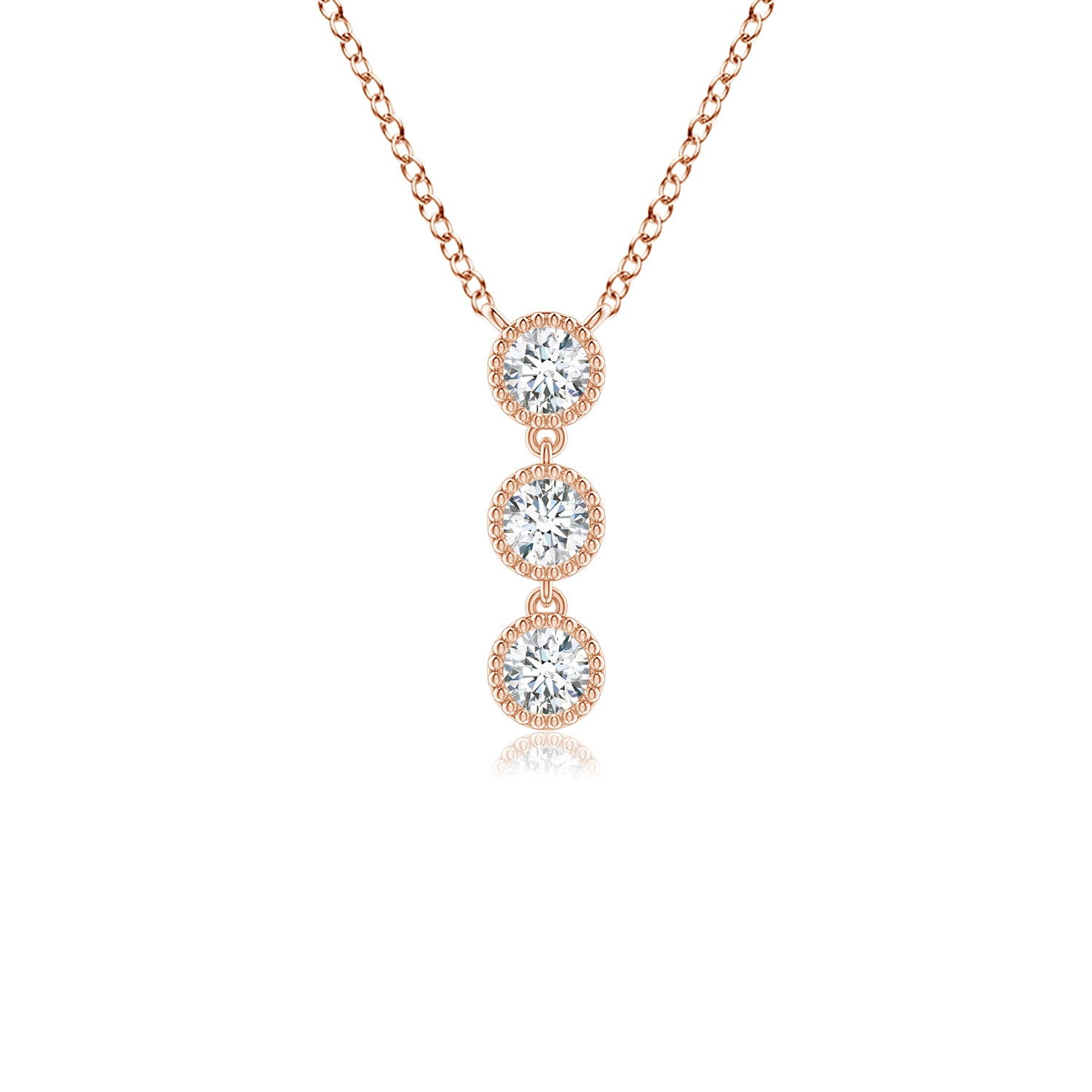 ANGARA Natural Bezel-Set Three Stone Diamond Necklace in 14K Rose Gold for Women (Size-2.8mm| Color-G| Clarity-VS2) | April Birthstone, Anniversary, Jewelry Gift for Women | Natural Diamond Necklace