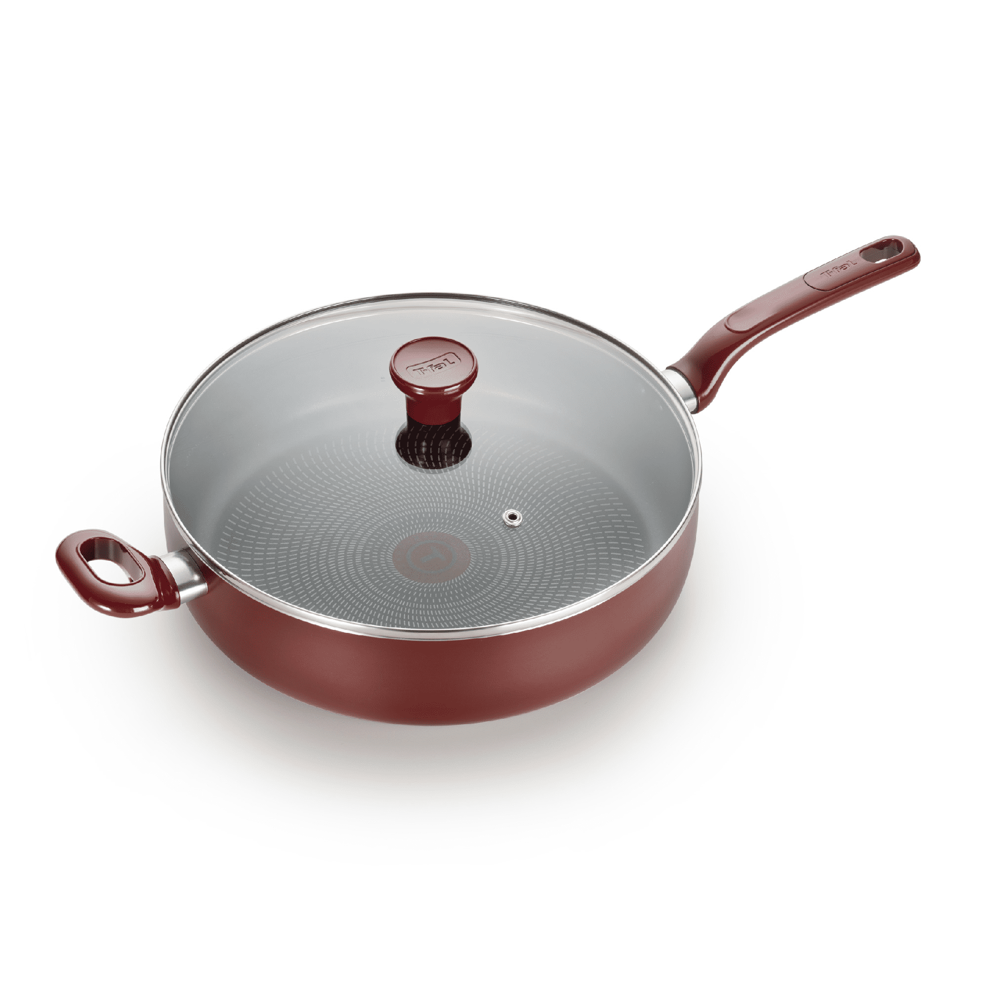Tramontina 5.5 Quart Nonstick Deep Saute Pan Frying Pan 12" Pan W/ Glass Lid Red 