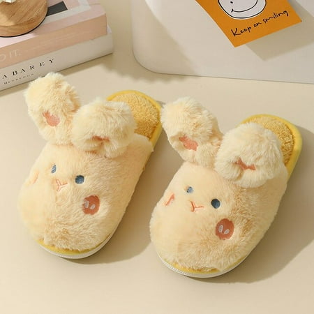 

CoCopeanut Cute Cartoon Slipper for Woman Winter Indoor Warm Plush Ladeis Shoes Slides Kawaii Rabbit Girls Home Faux Fur Female Slippers
