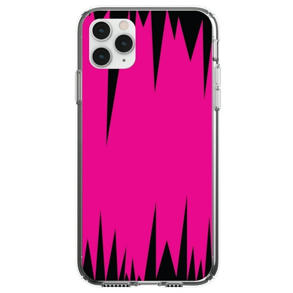 DistinctInk Clear Shockproof Hybrid Case for iPhone 12 MINI (5.4" Screen) - TPU Bumper, Acrylic Back, Tempered Glass Screen Protector - Neon Pink Black Spikes