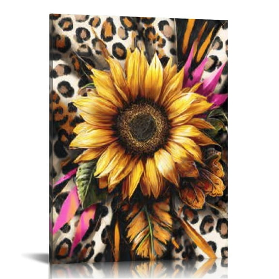 RKSupls Vintage Sunflower Leopard Canvas Wall Art, Canvas Prints Wall Art for Living Room Bedroom Entryway Office, Art Print Painting for Valentine's Day Home Decorations,12x16in