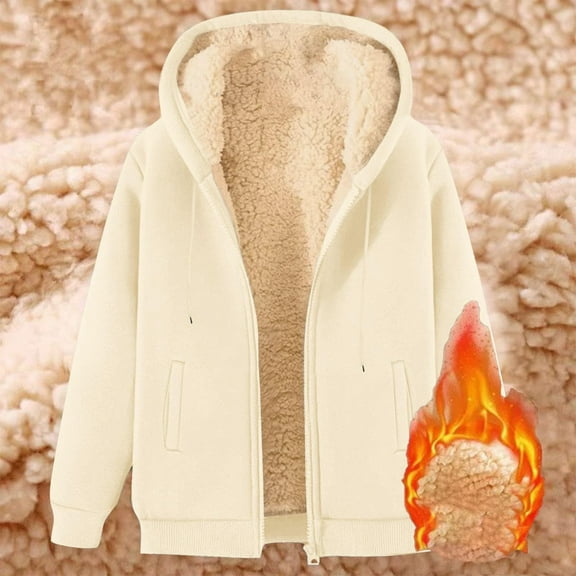 TrdSipl Sherpa Lined Hoodies for Women Heavy Weight Zip Up Sweatshirts Thick Fleece Windproof Jacket Fall Winter New Cute Warm Coats