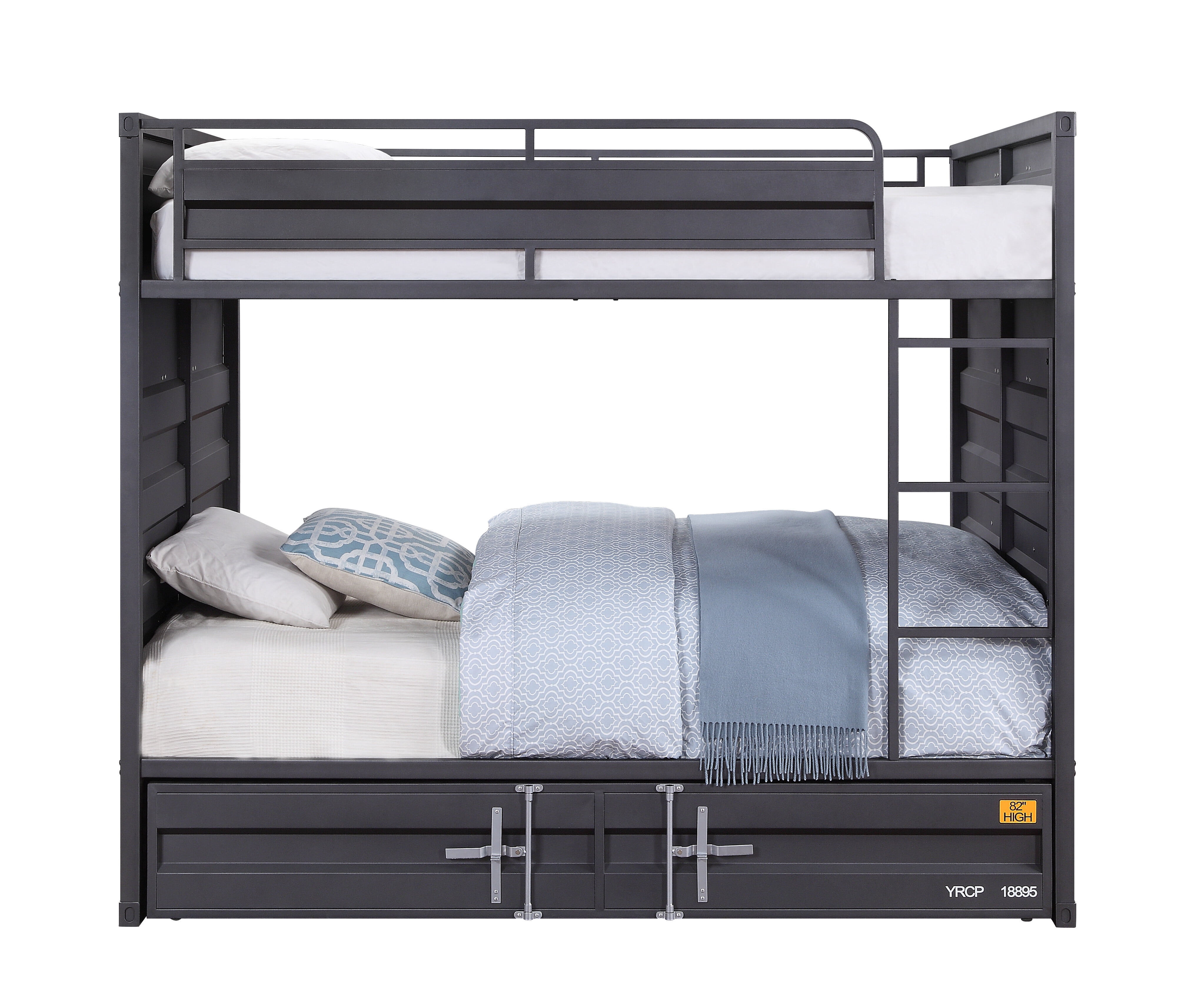 Acme Furniture Cargo Kids Metal Full-over-Full Bunk Bed with Guard Rail and Slat System, Gunmetal