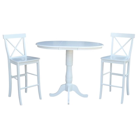 36" Round Extension Dining Table 41.3"H With 2 X-Back Bar height Stools