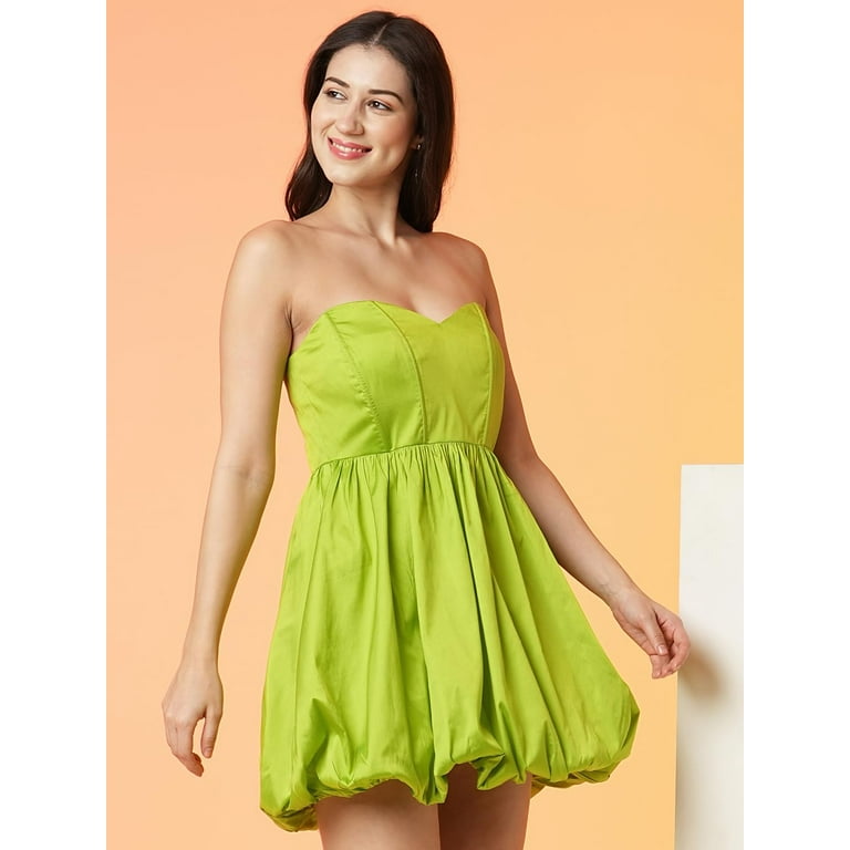 Globus Women Lime Green Strapless Sweetheart Neck Panelled Balloon Party  Dress - Walmart.com