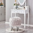 thumbnail image 3 of Mxfurhawa Ottoman Faux Fur Vanity Stool with Golden Leg for Living Room, Gray, 3 of 7