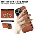 thumbnail image 4 of for iPhone 16e Wallet Case with Card Holder Women Men, Flip PU Leather Kickstand Shockproof Protective Phone Cover Magnetic Clasp 360 Rotation Ring Stand for iPhone 16e, Brown, 4 of 7