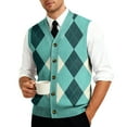 thumbnail image 7 of Kixjoy Mens Sweater Vest Formal Knit Sleeveless Pullover Tops Casual V Neck Plaid Ribbed Sweaters Loose Fit Golf Fall Winter Vest, Turquoise S, 7 of 7