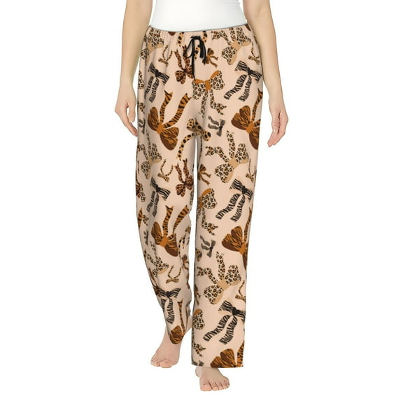 Honeii Ribbon bows with leopard for elegant Women's Lounge Pants and Pajama Pants, crafted for ultimate comfort in your sleepwear essentials-Small